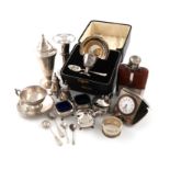λA mixed lot of silver items, various dates and makers, comprising: an Art Deco sugar caster,