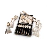 A mixed lot of silver flatware, various dates and makers, comprising: a pair of Victorian serving