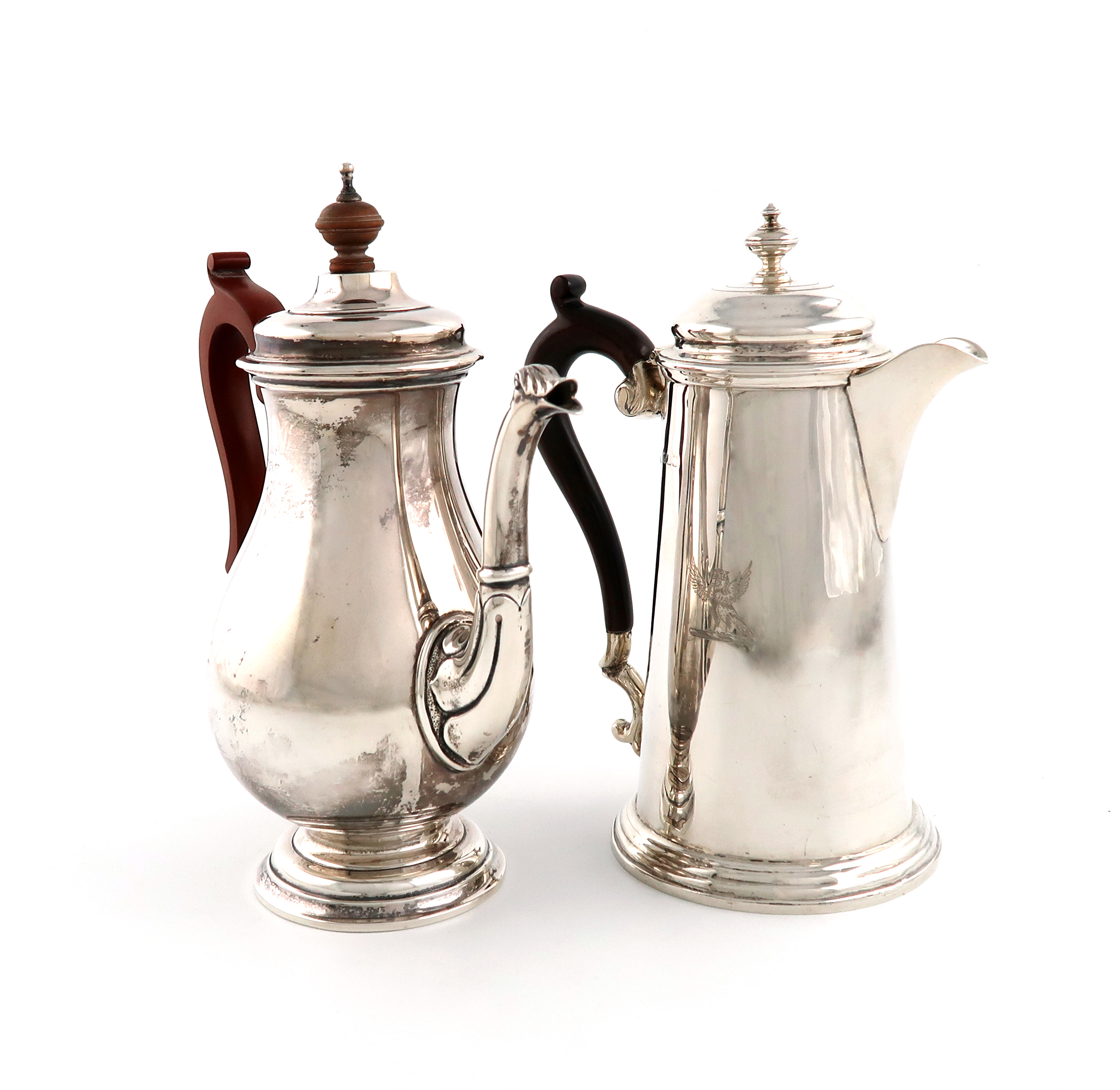 A silver coffee pot, by The Adie Brothers, Birmingham 1941, baluster form, scroll handle, on a