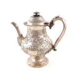 A George IV silver coffee pot, by Joseph Angell, London 1824, baluster form, with embossed and