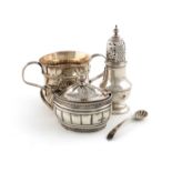 A mixed lot of silver items, comprising: a George III porringer, by Thomas & Richard Payne, London