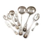 A Collection of silver Fiddle, Thread and Shell pattern flatware, by Jackson and Fullerton, London
