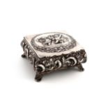 An Edwardian silver dressing table box, probably by Thomas Hayes, Birmingham 1901, square cushion