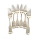 A set of six George IV Irish silver Fiddle pattern table forks, by Richard Garde, Dublin 1830, the