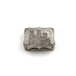 A Victorian silver engraved 'castle-top' vinaigrette, York Minster, by Nathaniel Mills, Birmingham
