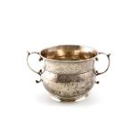 A 17th century silver two handled porringer, maker's mark four times AF, possibly for Anthony