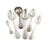 A small collection of Newcastle silver flatware, comprising: a Fiddle, Thread and Shell pattern
