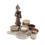A mixed lot of Indian and south-east Asian silver and metal ware items, comprising: a standing
