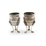 A pair of Italian silver vases, marks worn, probably 19th century, circular form, fluted and foliate