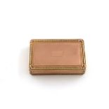 An early 19th gold snuff box, marks partially worn, probably Swiss, rectangular form, engine-