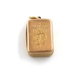 A Victorian gold vinaigrette, unmarked, rectangular form, the hinged cover with a monogram, with a