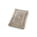 A Victorian silver card case, by George Unite, Birmingham 1858, rectangular book form, chased