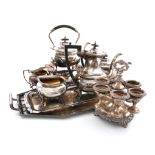 A mixed lot of electroplated items, comprising: a five-piece tea and coffee set by Walker and