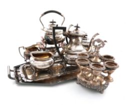 A mixed lot of electroplated items, comprising: a five-piece tea and coffee set by Walker and