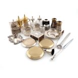 A mixed lot of silver items, various dates and makers, comprising: two silver-mounted glue pots,
