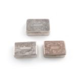 A collection of three Chinese silver snuff boxes, marked with Chinese characters, rectangular