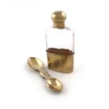 A French silver-gilt spirit flask and double medicine spoon, by G. Keller, Paris, the flask with a