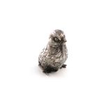 A French novelty silver chick pot, modelled in a seated position, textured feathers, one claw a.f,