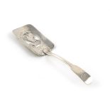 A George III Irish silver Fiddle pattern fish slice, maker's mark P.G, and stamped P. Goderey,