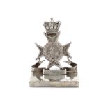 A large late-Victorian Regimental silver menu card holder, The Sherwood Foresters (Derbyshire