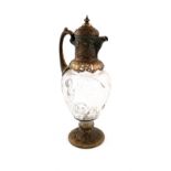 A Victorian silver-gilt mounted glass claret jug, by Charles Edwards, London 1890, baluster form,