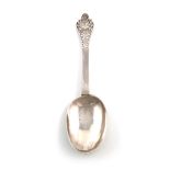 A Charles II silver Trefid spoon with a Mask, by Adam King, London 1677, the reverse of the oval