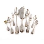 A collection of antique silver Fiddle, Thread and Shell flatware, various dates and makers including