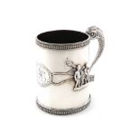 A George III silver mug, by John Emes, London 1804, tapering circular form, applied with cherubs and