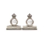 A pair of Regimental silver menu card holders, the 23rd Sikh Pioneers, maker's mark worn, London