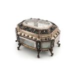 A 19th century silver-gilt mounted rock crystal and glass casket, probably Austrian, marked with a