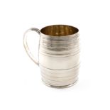 A George III silver mug, by Lewis Pantin II, London 1774, barrel form, with fluted bands and with