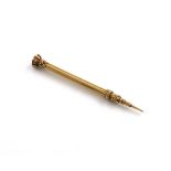 A Victorian gold propelling pencil, by S. Mordan & Co, fluted cylindrical form, scroll and foliate