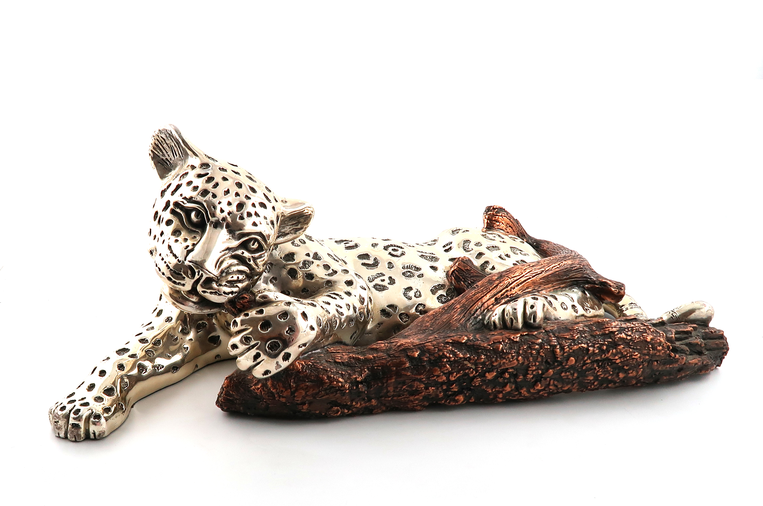 A modern Mexican electroplated sculpture of a leopard cub, signed Jolly, and marked D'Argenta,