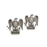 A pair of Scottish Regimental silver menu card holders, The 2nd Dragoons, (The Royal Scots Greys),