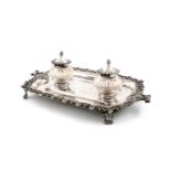 An Edwardian silver desk stand, by William Hutton and Sons, Sheffield 1904, rectangular form,