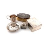 A small collection of Chinese silver items, comprising: a cigarette box of rectangular form, by