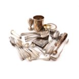 A mixed lot of silver items, comprising: a set of six George III Feather-edge with shoulders pattern