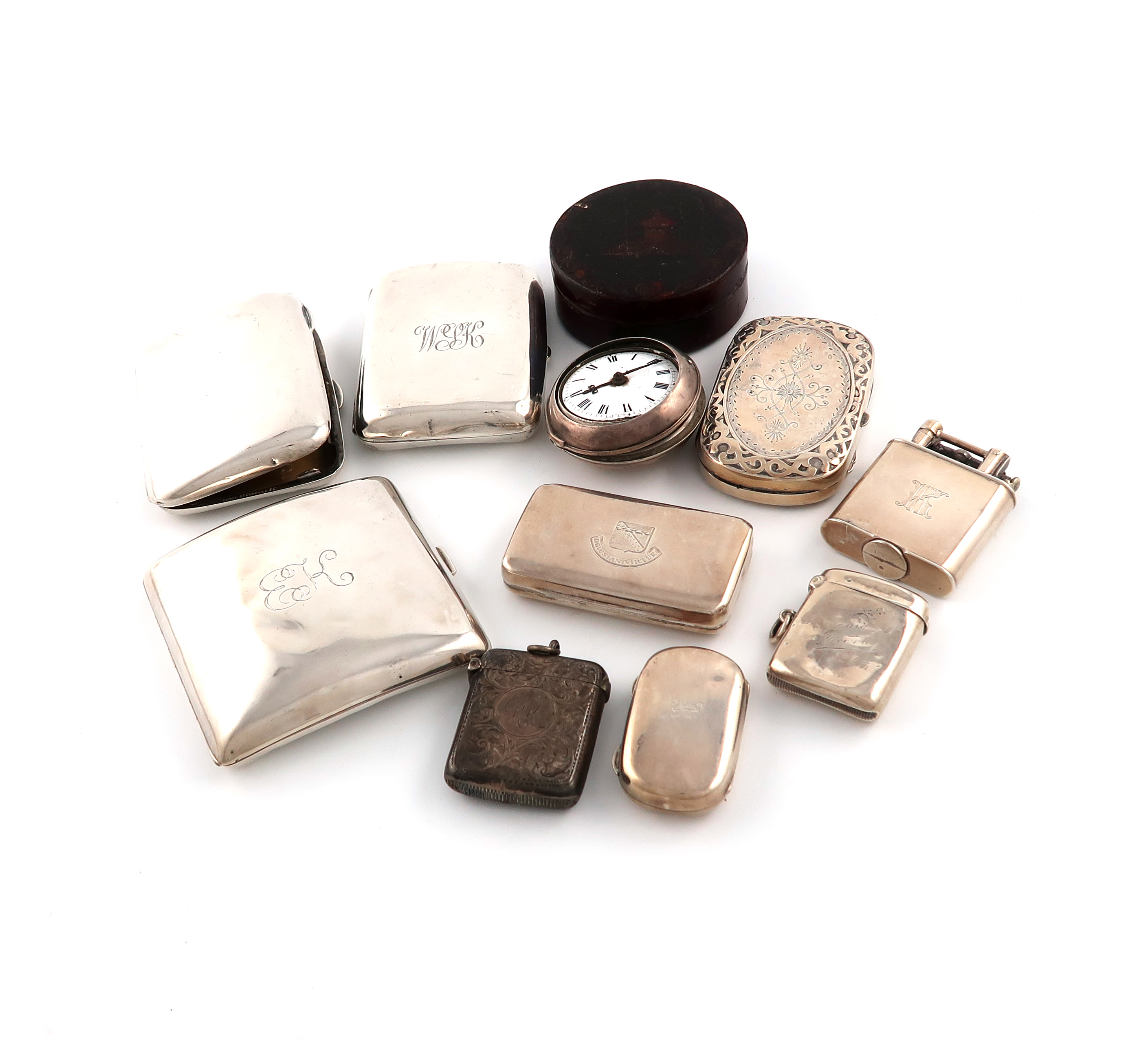 A mixed lot of silver items, various dates and makers, comprising: a George III snuff box, by