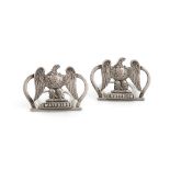 A pair of Scottish Regimental silver menu card holders, The 2nd Dragoons, (The Royal Scots Greys),