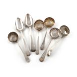 A mixed lot of silver flatware, various dates and makers, comprising: a George III sauce ladle, by