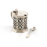 A Victorian silver mustard pot, by George Angell & Co, London 1857, octagonal form, pierced