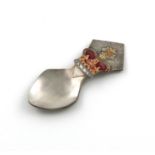 By Ruth Ball, a modern commemorative silver and enamel St. Edwards Crown caddy spoon, London 2012,