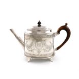 A George III silver teapot and an unassociated George III silver teapot stand, over-stamped with