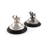 A pair of late-Victorian Regimental silver menu card holders, The Royal Warwickshire Regiment, by