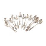 A collection of twelve George III Scottish silver Scottish Fiddle pattern teaspoons, various dates