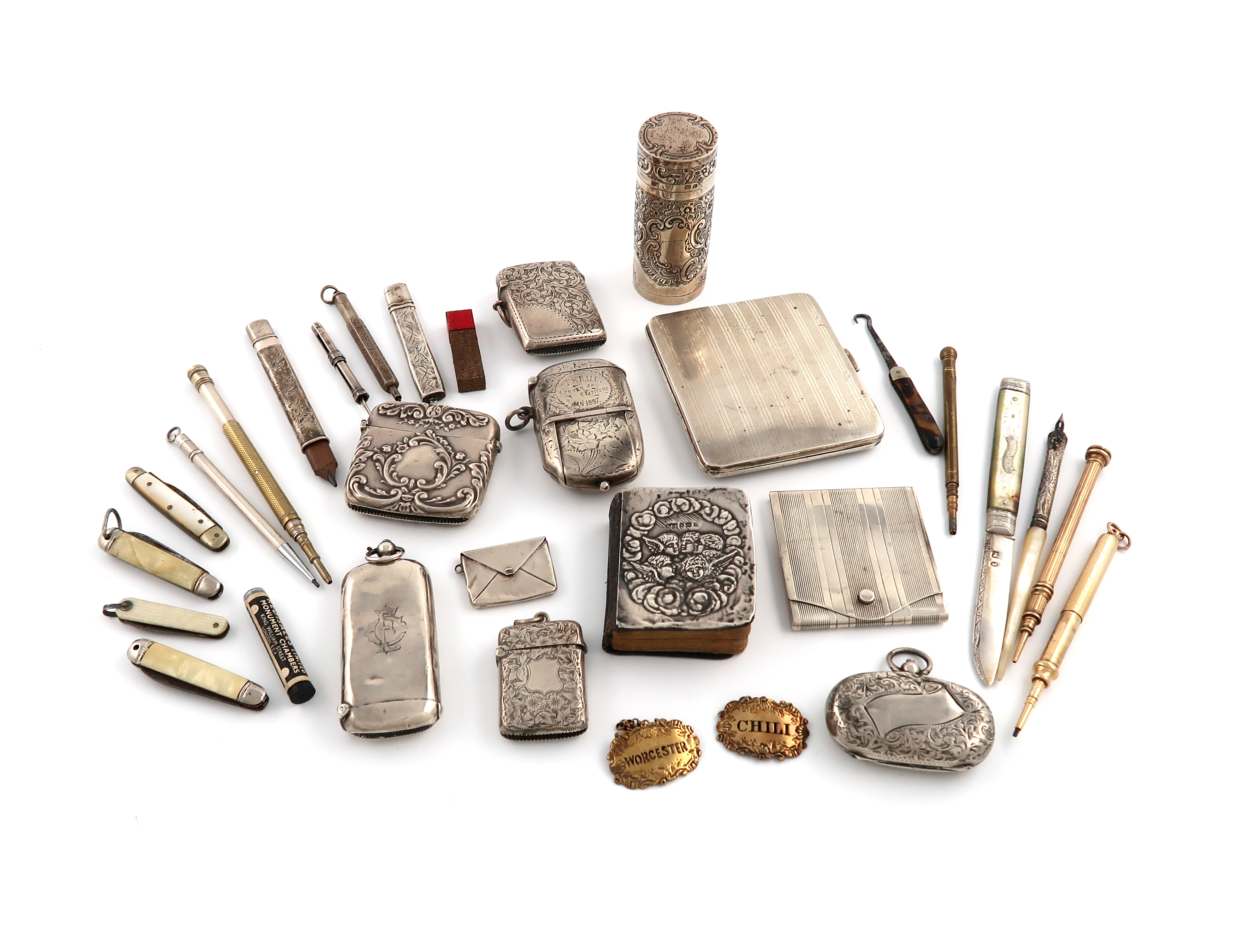 λA mixed lot of silver items, various dates and makers, comprising: a pair of George III silver-gilt