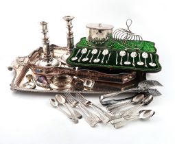 A mixed lot, comprising silver items: a late-Victorian seven-bar toast rack, by Heath and Middleton,