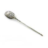 An early 18th century silver mote spoon, maker's mark of I.H, London circa 1725, oval bowl with a
