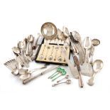 A mixed lot of silver flatware, various dates and makers, comprising: a George III Scottish silver