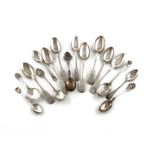 A collection of silver spoons, various dates and makers, including teaspoons and souvenir spoons,
